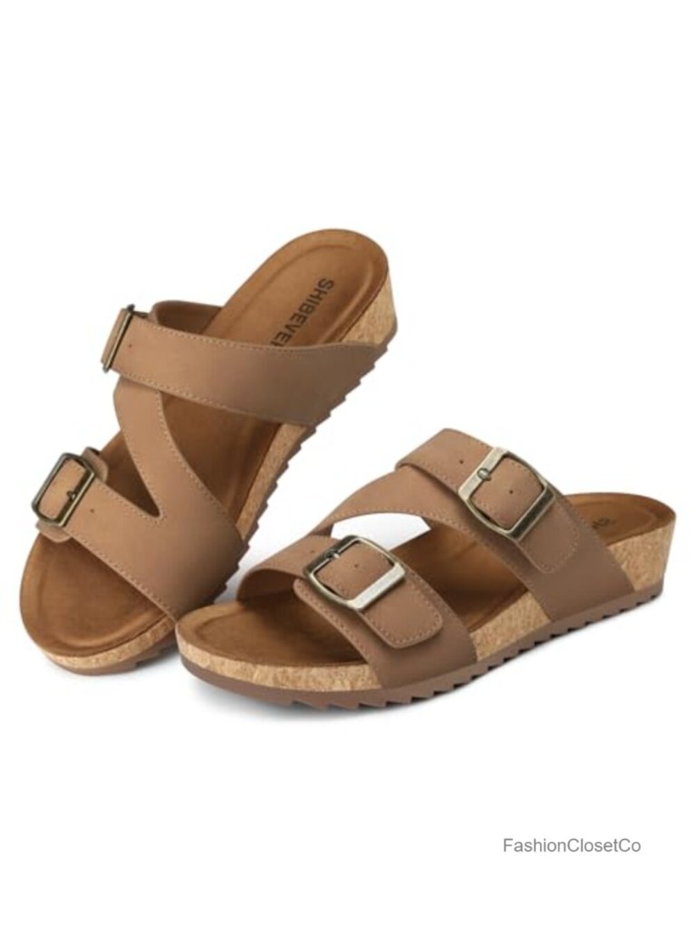 Wedge Arch Support Slide Sandals with Adjustable Buckle - Women's Casual